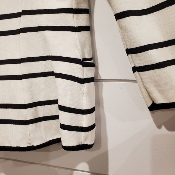 Pink tartan xs cardigan white black stripe jacket office dressy fitted preppy - Picture 11 of 16